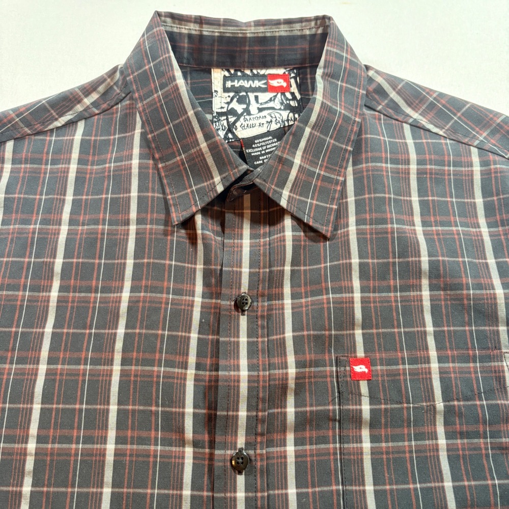Tony Hawk Plaid Button Down Shirt Mens Large Short Slv Modal Blend Skate Casual